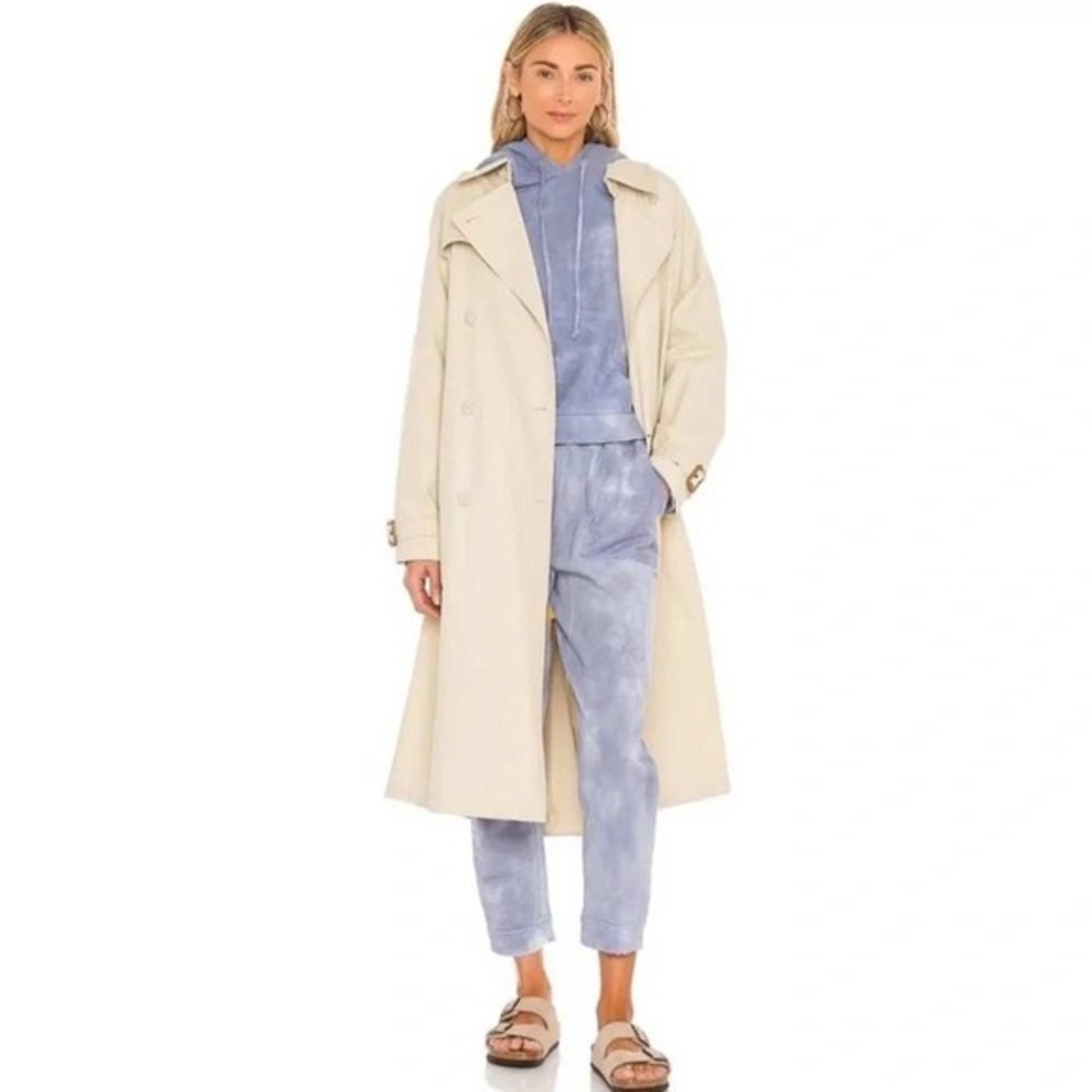 LoveShackFancy Anarosa Hoodie Jogger Set S Washed Denim Hand Dye Luxe Loungewear